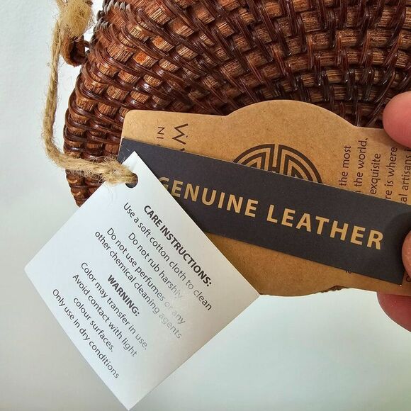 NWT RATTAN LEATHER MIX ROUND CROSSBODY BAG - Picture 5 of 10